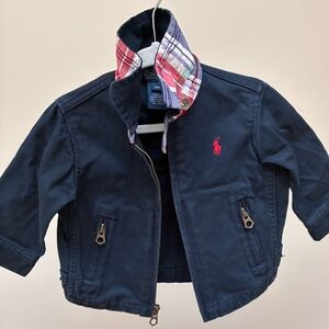 Polo by Ralph Lauren Navy Blue Jacket with Plaid Collar